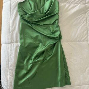 David's Bridal Strapless Emerald Green Satin Dress